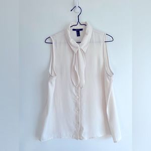 3/$25 F21 Cream Sleeveless Button-Down Tie Neck Top Blouse Sz Lrg